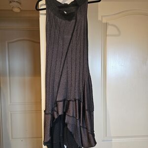Sleeveless Hi-Low Ruffle Hem Dress - Dark Charcoal